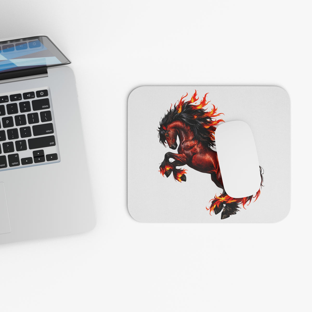 Fire Horse Desk Mat | Flaming Stallion Mouse Pad | Fantasy Equestrian Artwork