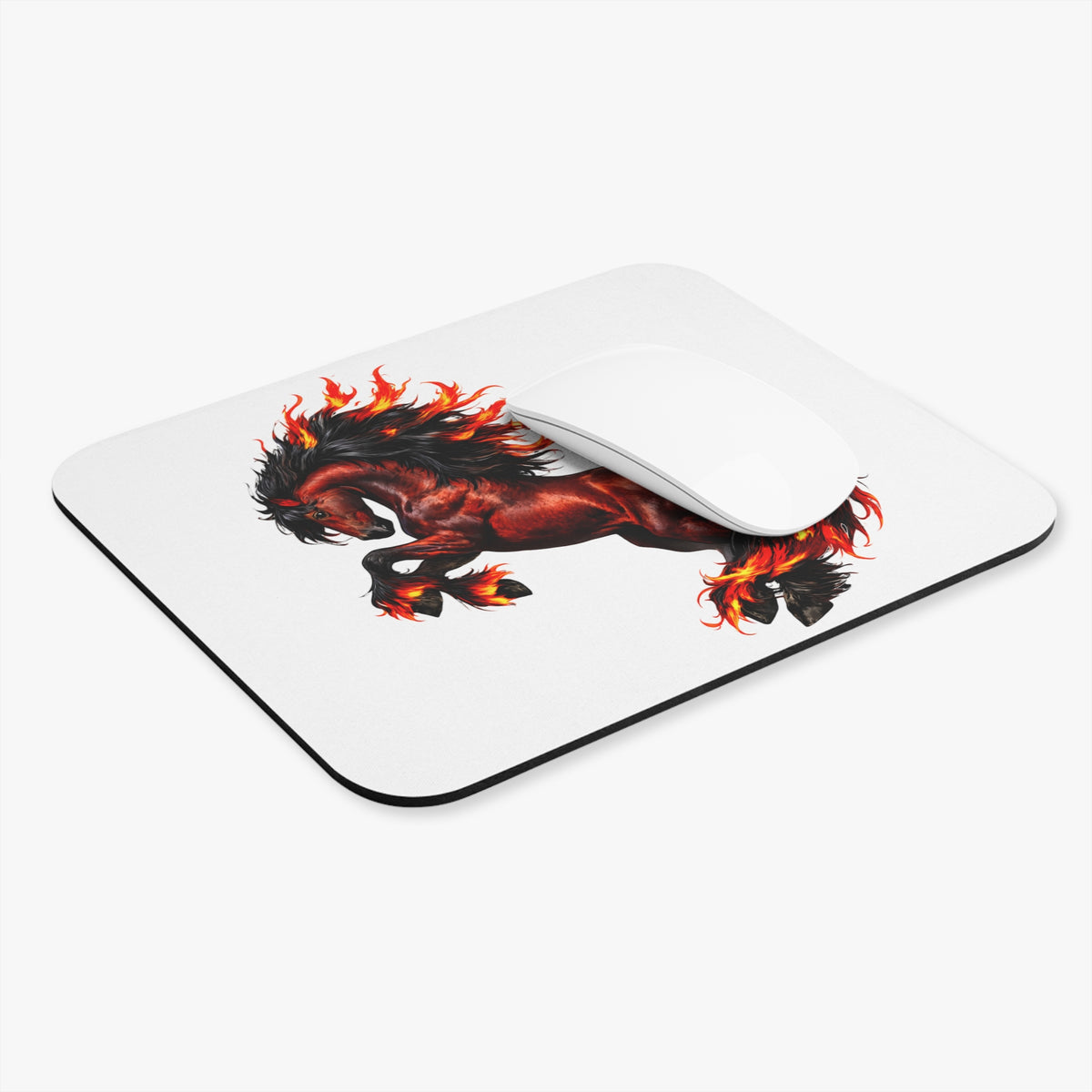 Fire Horse Desk Mat | Flaming Stallion Mouse Pad | Fantasy Equestrian Artwork