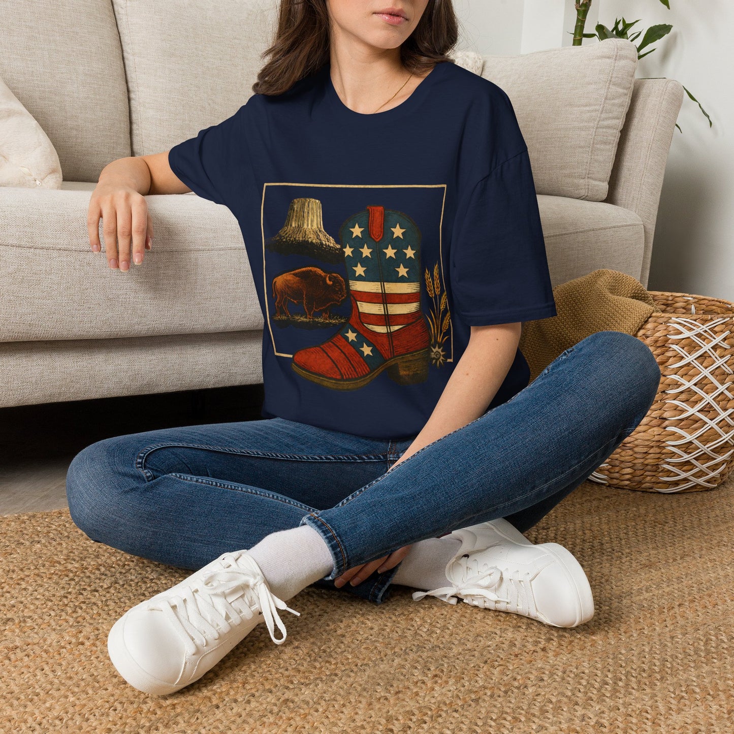 Wyoming Patriotic Cowboy Boot T-Shirt - Americana Western Graphic Tee