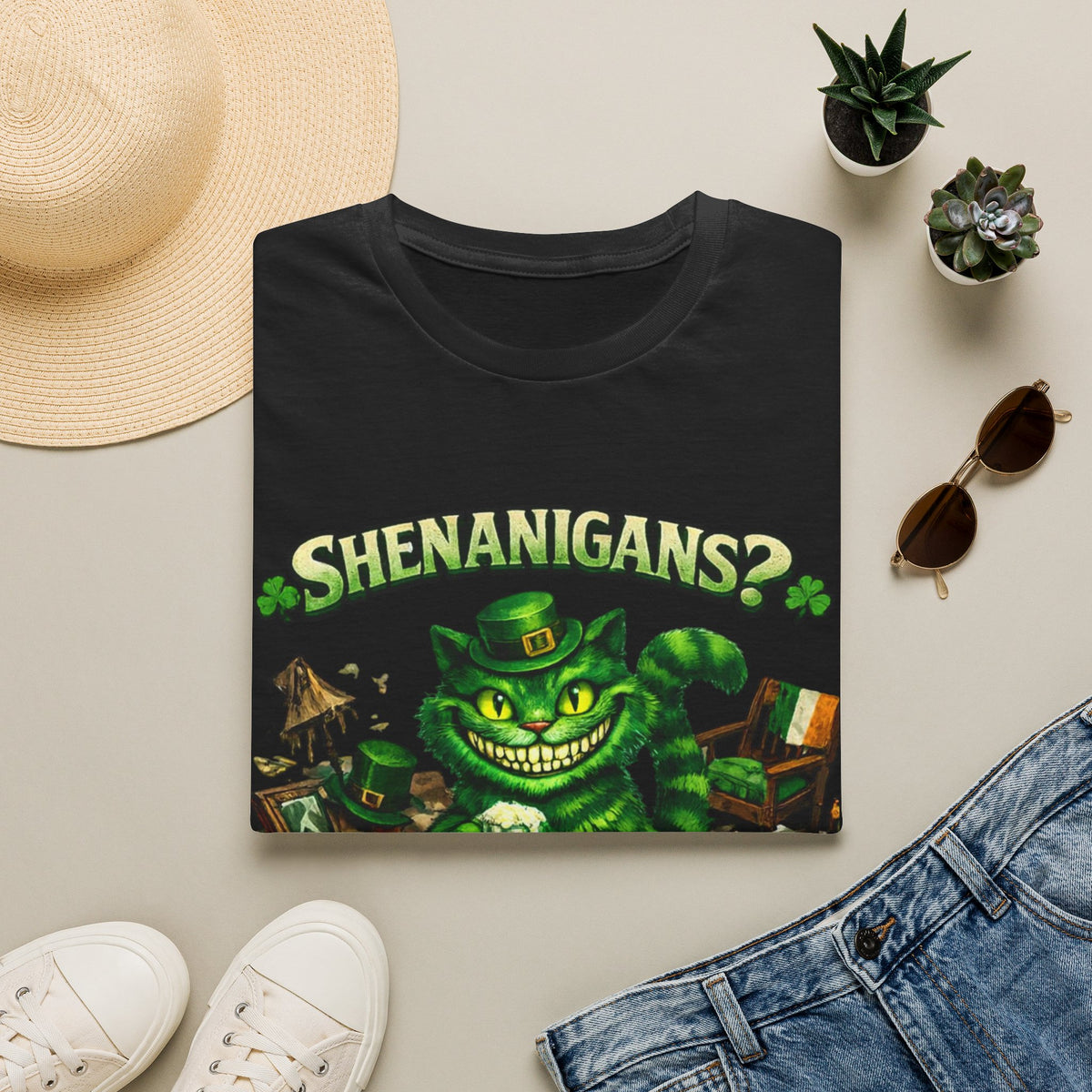 Cheshire Cat 'What Shenanigans?' T-Shirt | Humorous cat T | Irish humor T