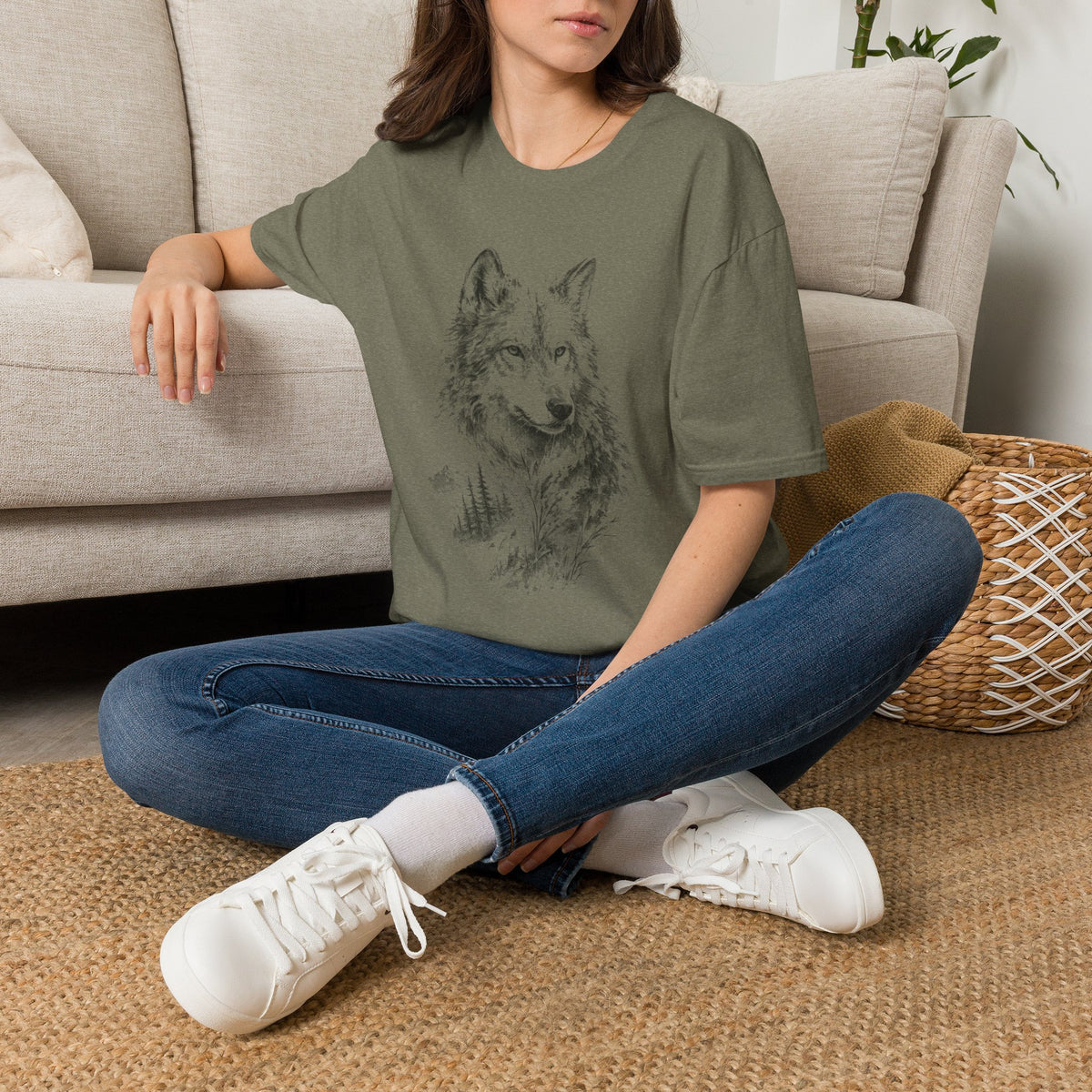 Wolf Sketch T-Shirt — Minimalist Nature Heavy Cotton Graphic Tee