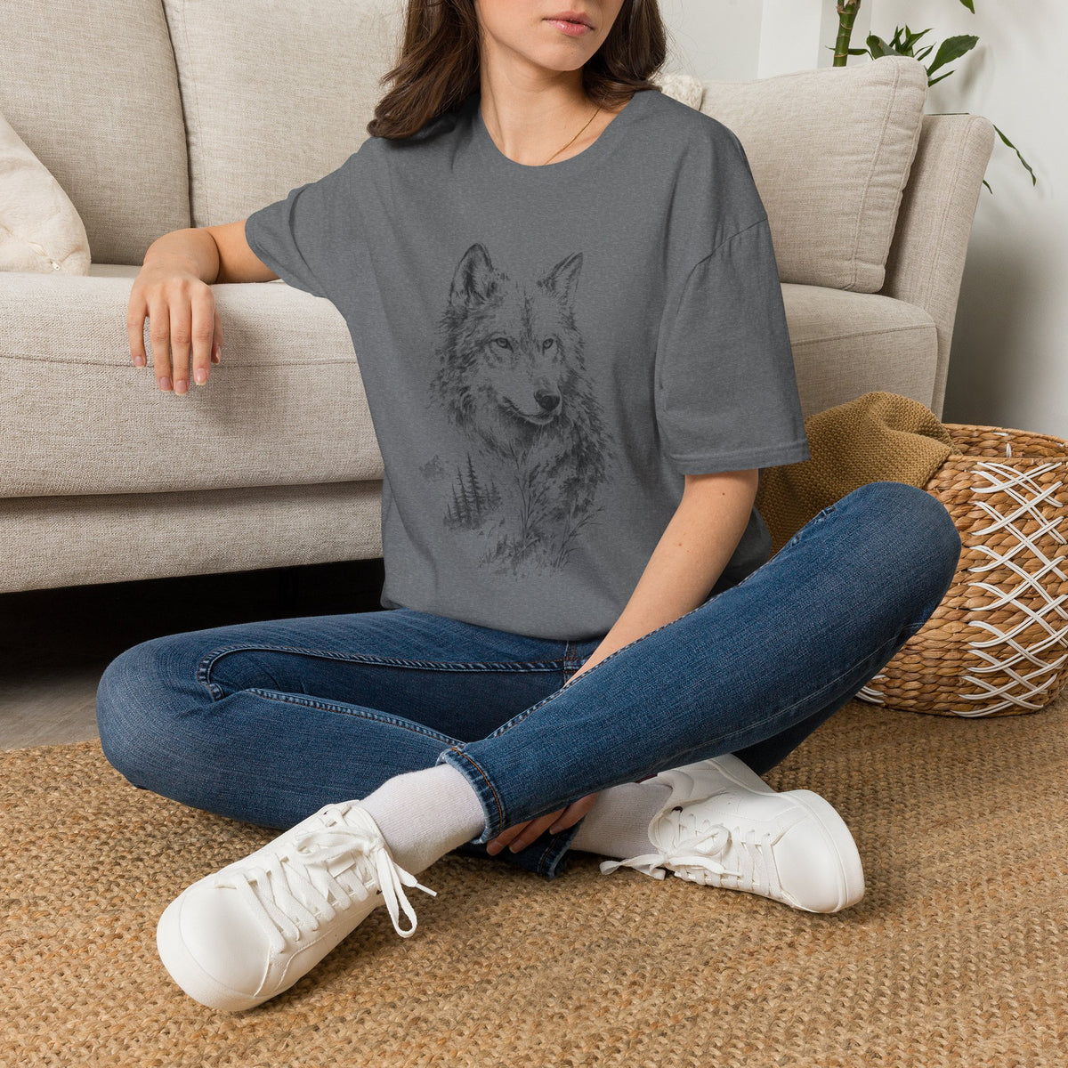 Wolf Sketch T-Shirt — Minimalist Nature Heavy Cotton Graphic Tee