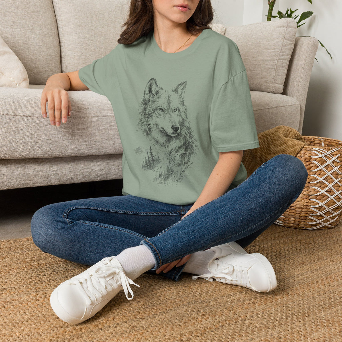 Wolf Sketch T-Shirt — Minimalist Nature Heavy Cotton Graphic Tee