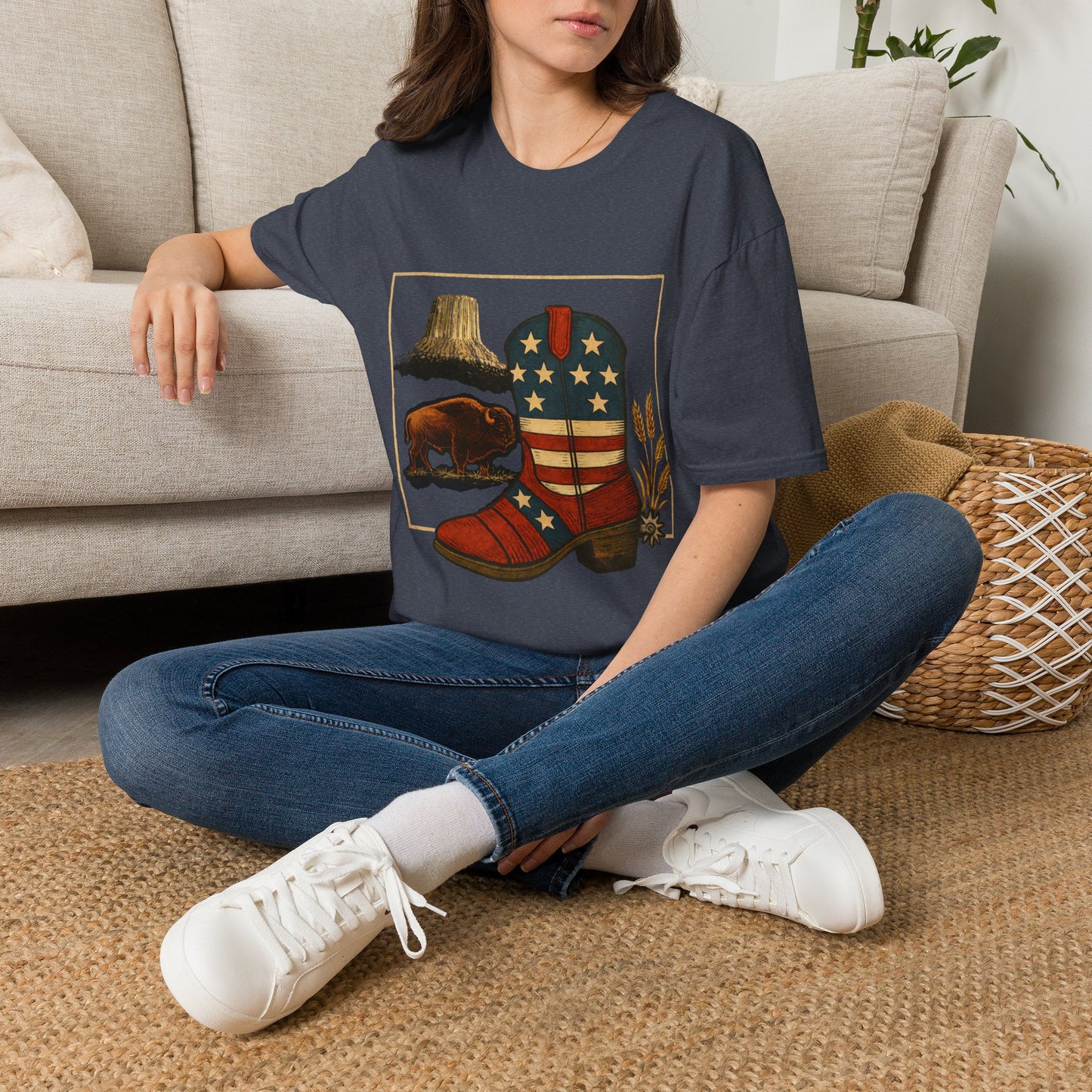 Wyoming Patriotic Cowboy Boot T-Shirt - Americana Western Graphic Tee