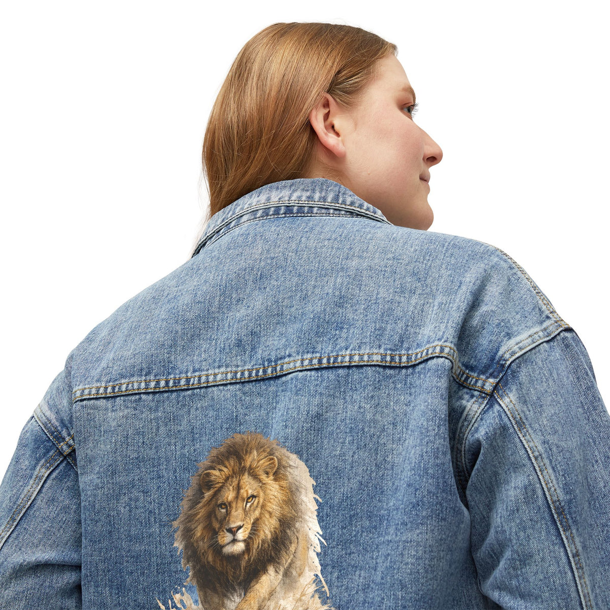 Realistic Lion Illustration Denim Jacket | Lion Graphic Jacket
