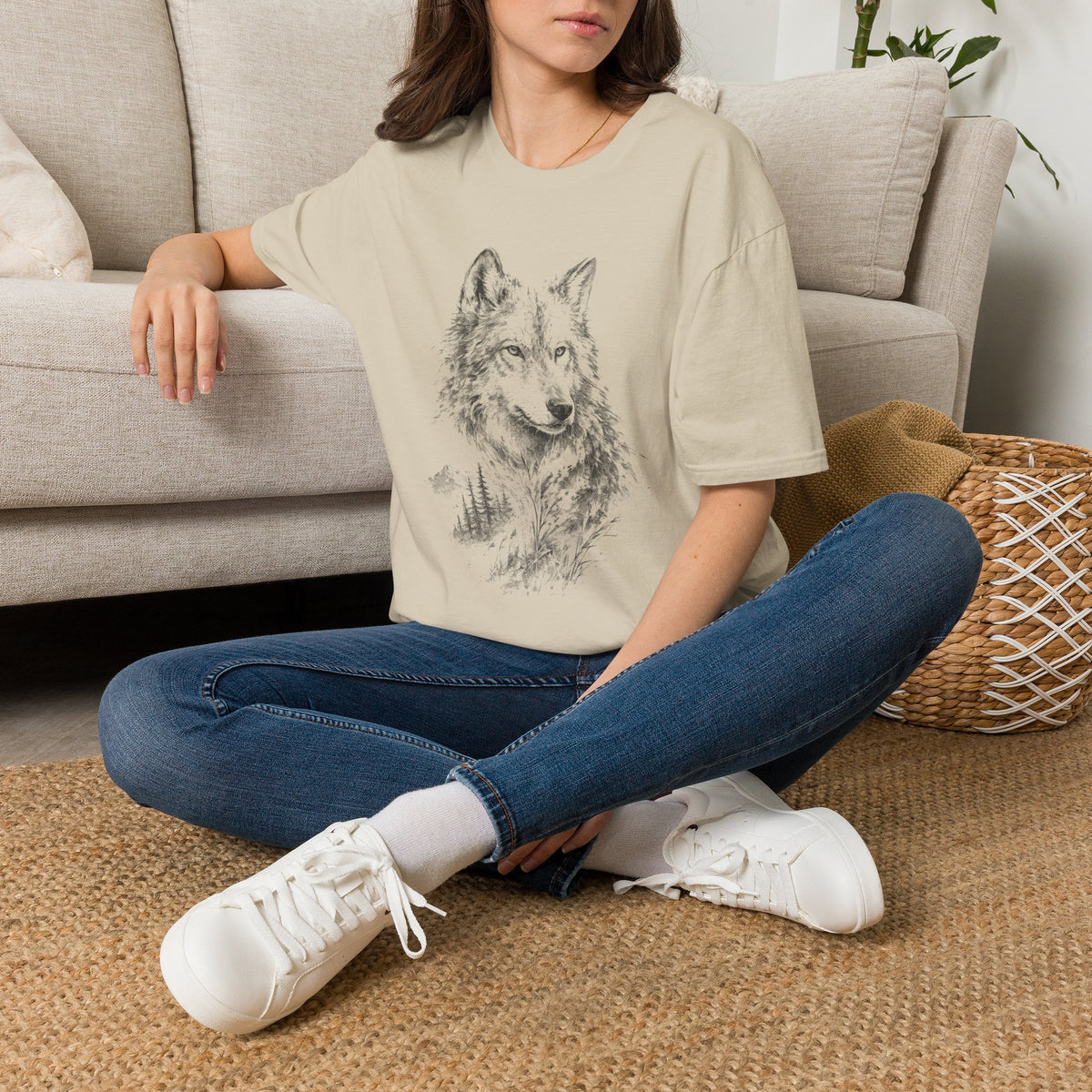 Wolf Sketch T-Shirt — Minimalist Nature Heavy Cotton Graphic Tee