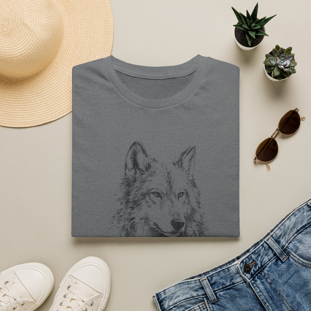 Wolf Sketch T-Shirt — Minimalist Nature Heavy Cotton Graphic Tee
