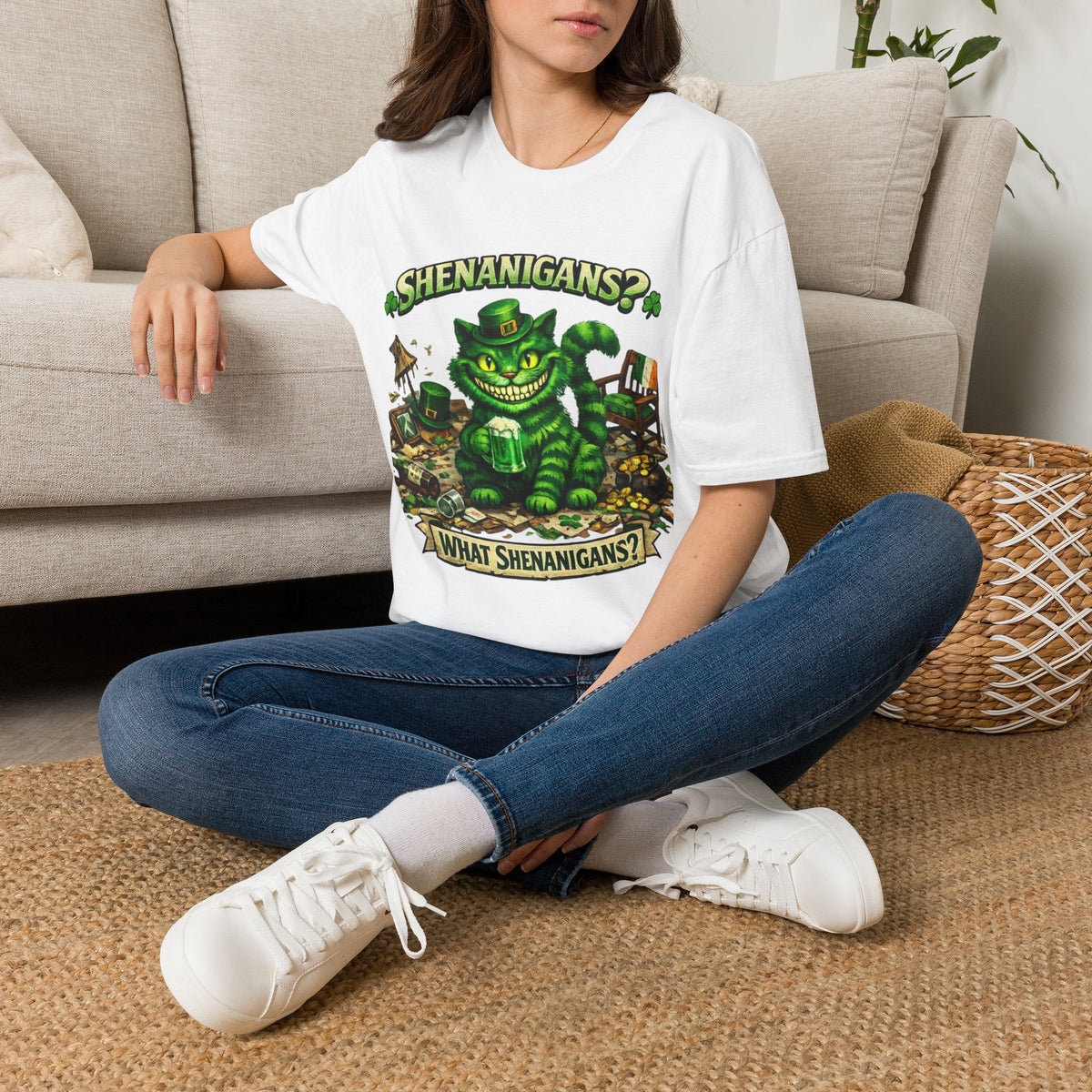 Cheshire Cat 'What Shenanigans?' T-Shirt | Humorous cat T | Irish humor T