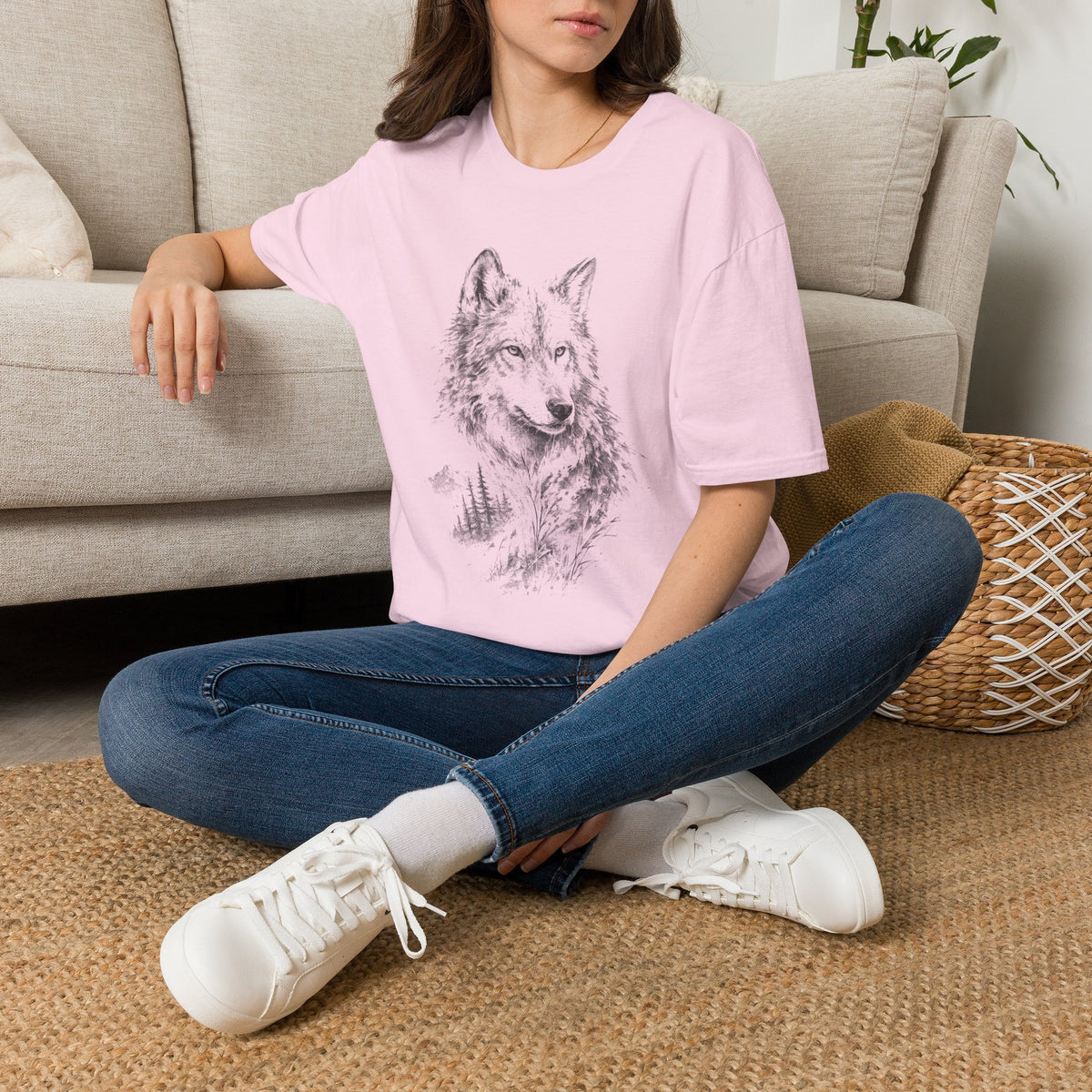 Wolf Sketch T-Shirt — Minimalist Nature Heavy Cotton Graphic Tee
