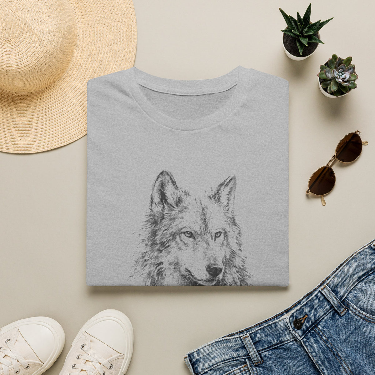 Wolf Sketch T-Shirt — Minimalist Nature Heavy Cotton Graphic Tee