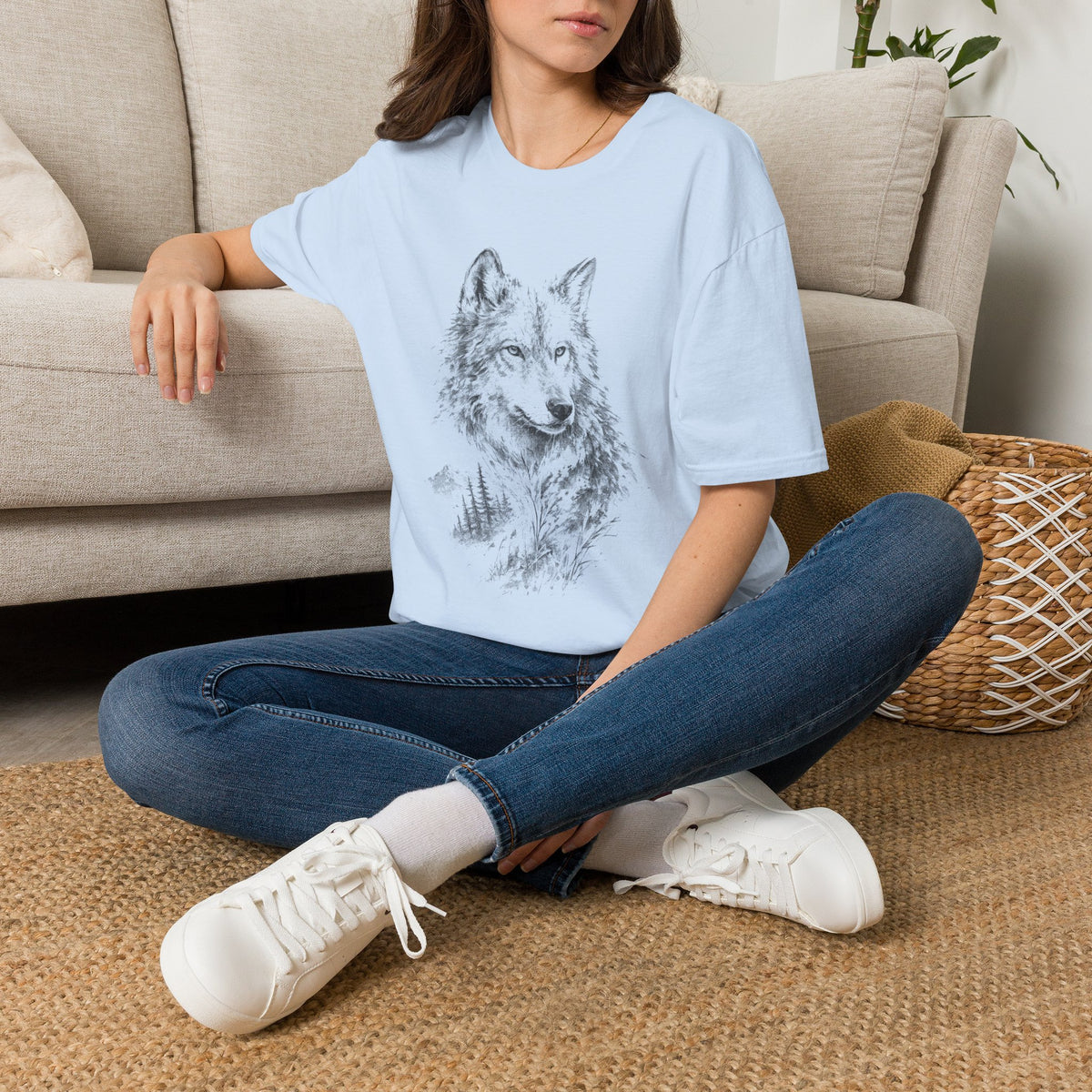 Wolf Sketch T-Shirt — Minimalist Nature Heavy Cotton Graphic Tee