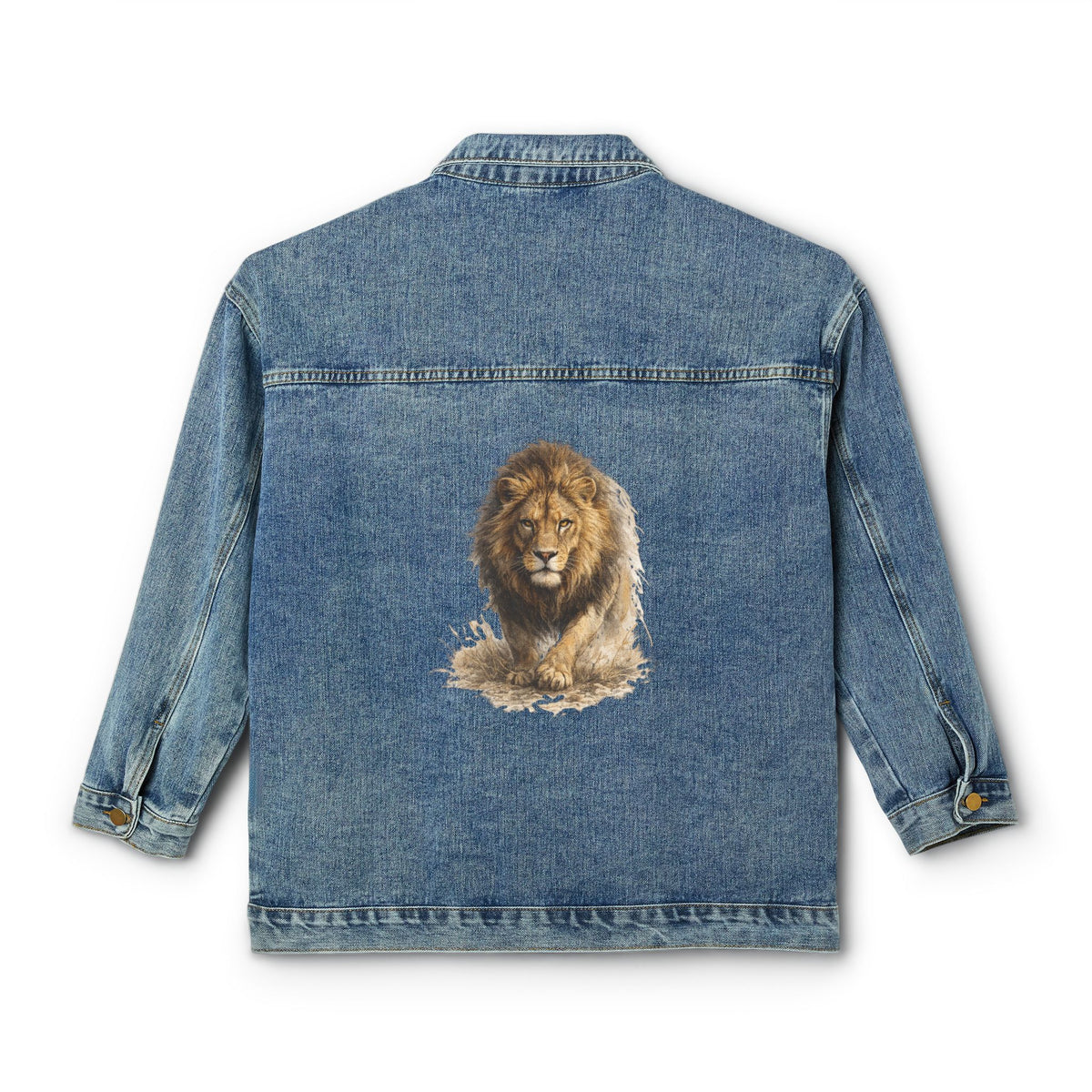Realistic Lion Illustration Denim Jacket | Lion Graphic Jacket