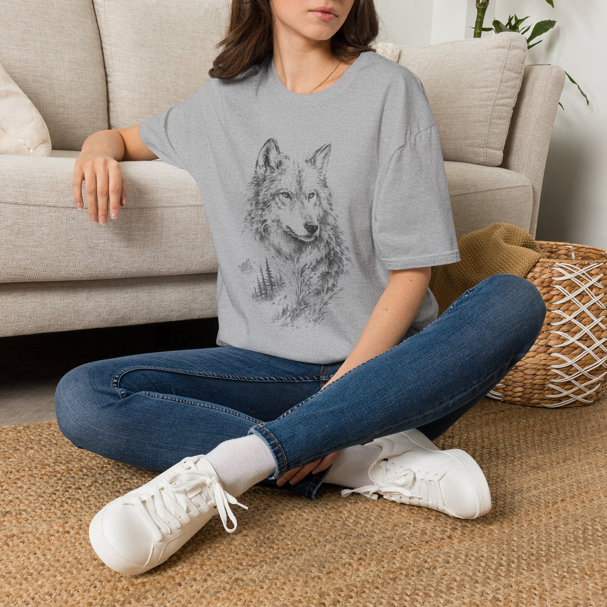 Wolf Sketch T-Shirt — Minimalist Nature Heavy Cotton Graphic Tee