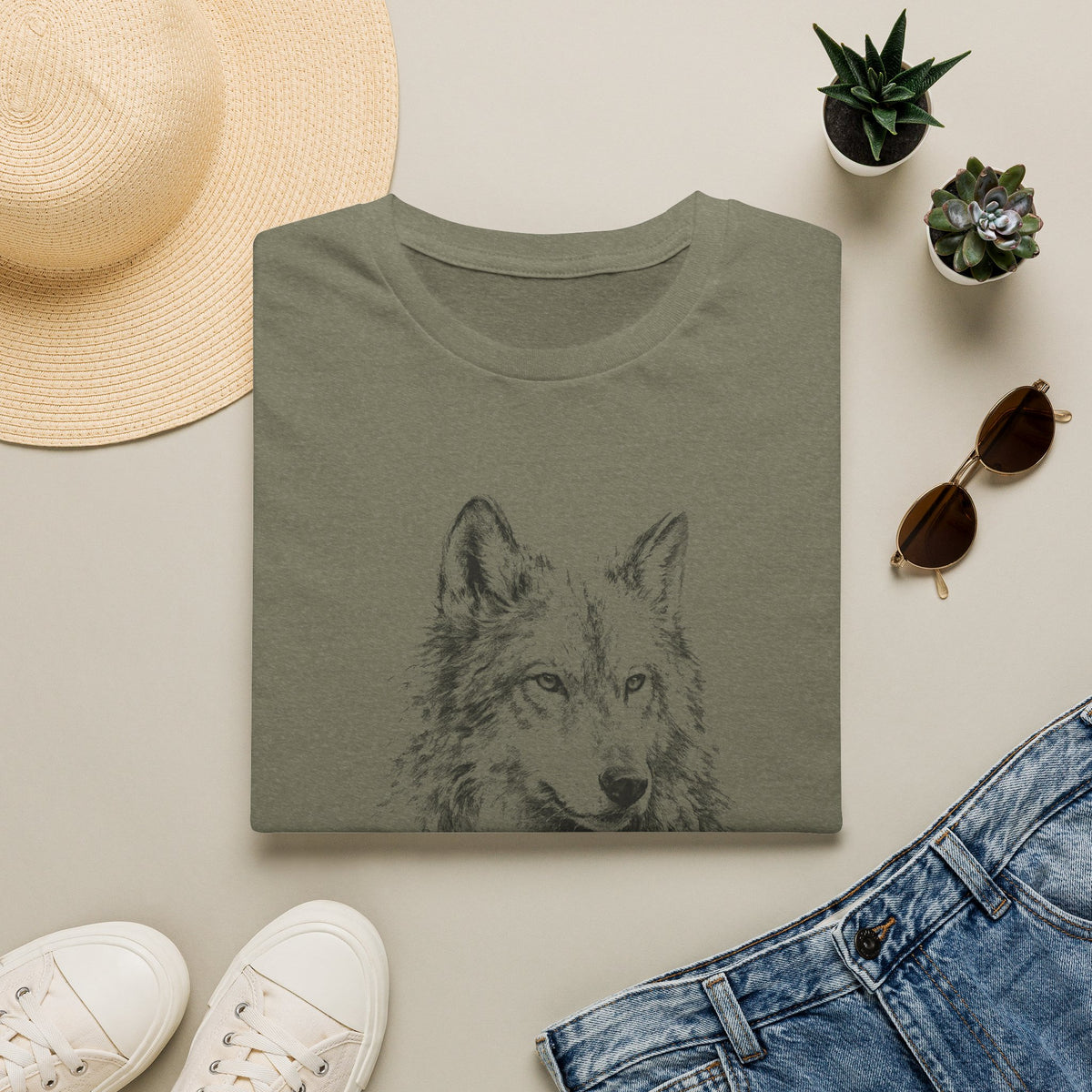 Wolf Sketch T-Shirt — Minimalist Nature Heavy Cotton Graphic Tee