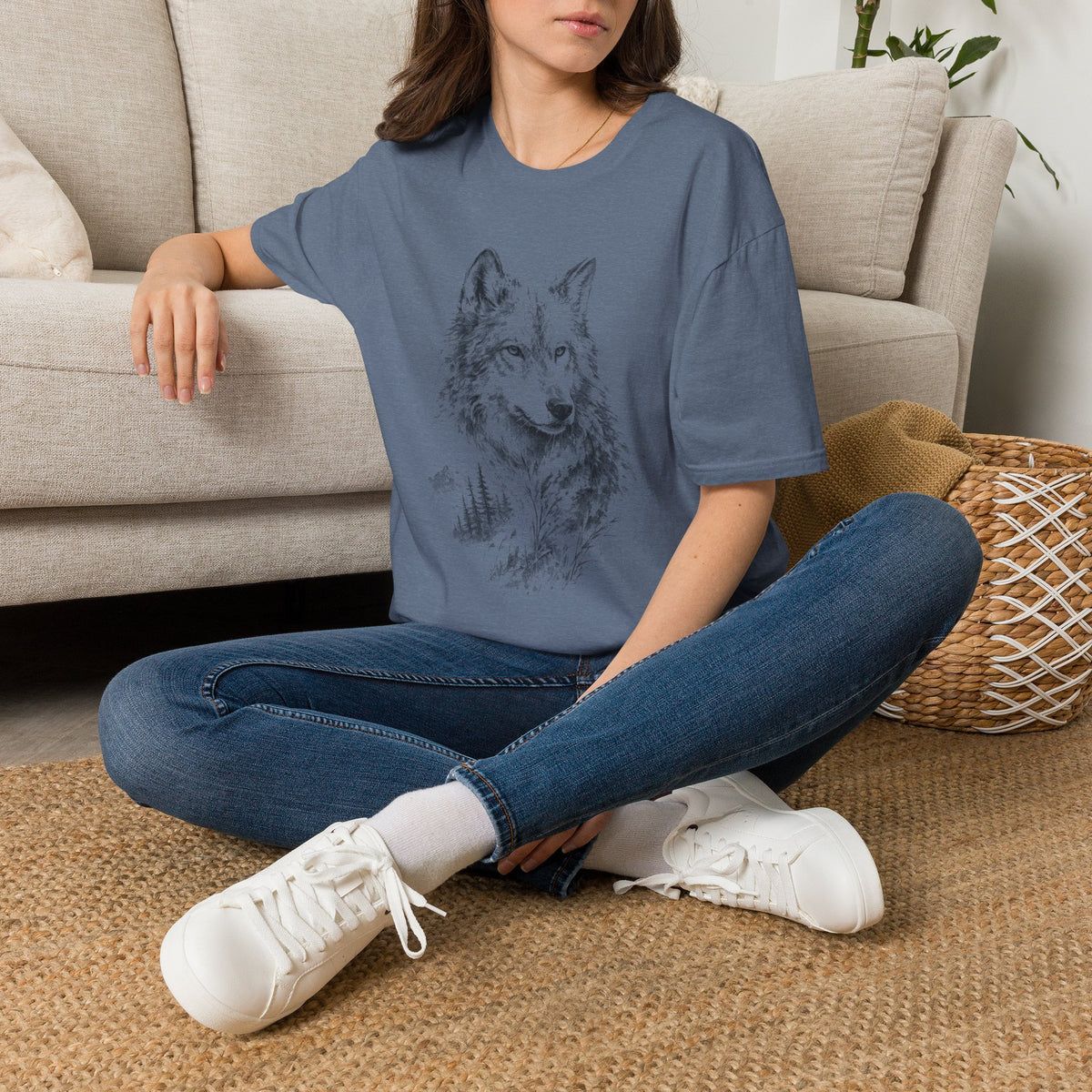 Wolf Sketch T-Shirt — Minimalist Nature Heavy Cotton Graphic Tee